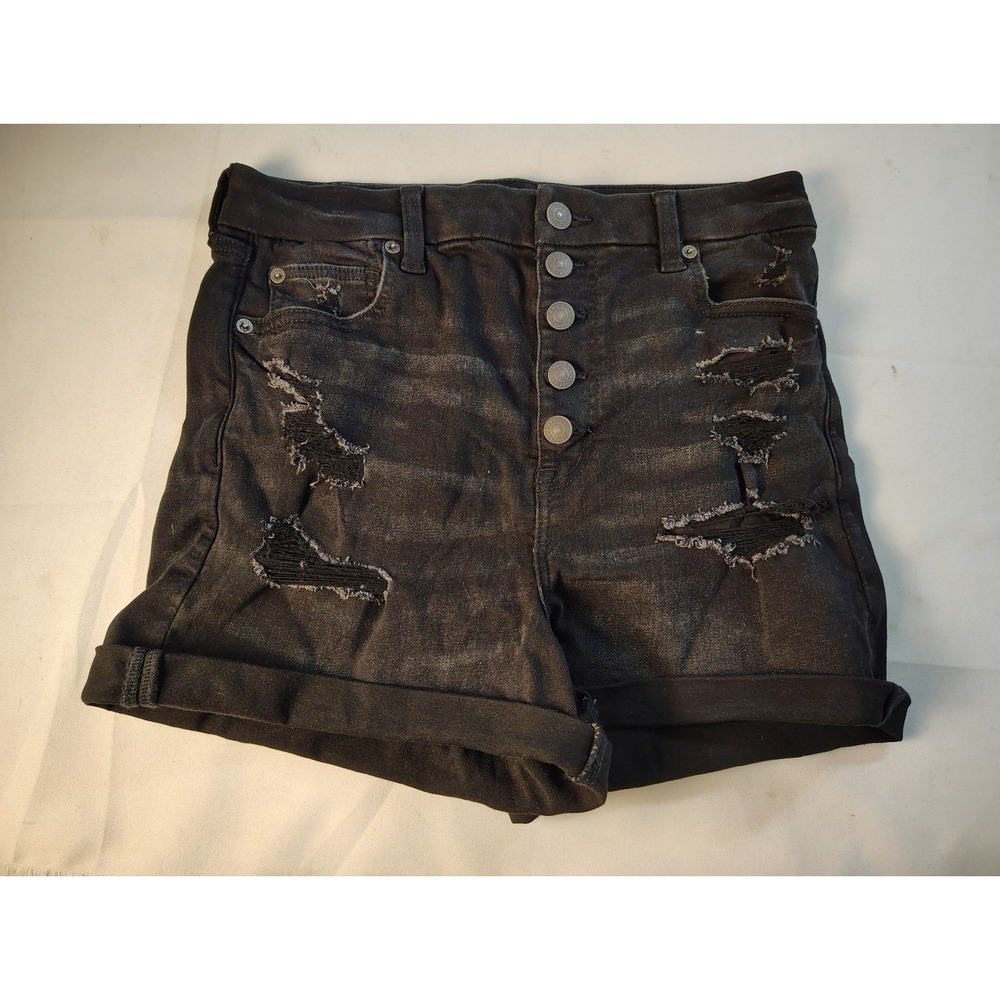 American Eagle Ne(x)t Level Stretch High Waisted Distressed Black Shorts Size 10